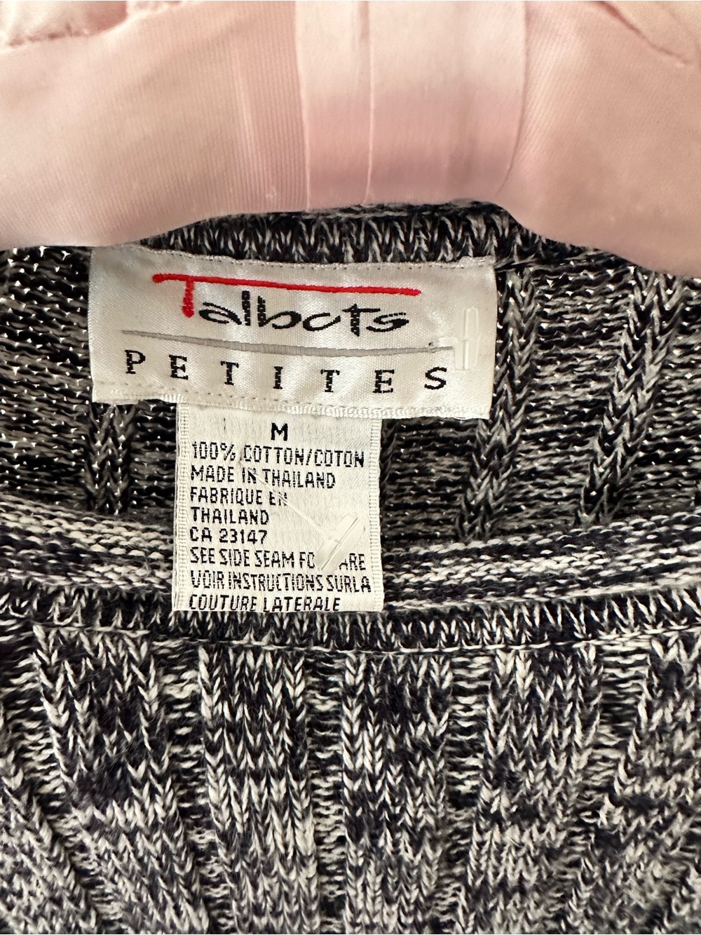 Talbots Petite Black & White Marled Cotton Crewneck Sweater
